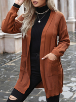 Cardigans en Côtelé avec Manches Longues avec Poches Unicolore Pull Femme