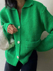 Cardigans en Côtelé Court Femme à Col Revers avec Manches Longues avec Boutons avec Poches Unicolore