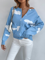 Cardigans en Côtelé Court Femme à Col V avec Manches Longues avec Boutons avec Poches Bicolores