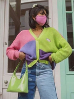 Cardigans en Côtelé Courte avec Manches Courtes Amples à Col V avec Boutons Pull Femme