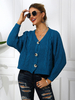 Cardigans en Côtelé Femme Court avec Manches Longues à Col V avec Boutons Unicolore Pull Femme
