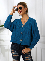 Cardigans en Côtelé Femme Court avec Manches Longues à Col V avec Boutons Unicolore Pull Femme