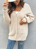 Cardigans en Côtelé Femme Courts à Col V avec Manches Longues Amples avec Poches Unicolore Pull Femme