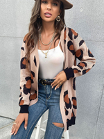 Cardigans en Côtelé Femme Imprimé Léopard avec Manches Longues Bicolores Pull Femme