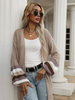 Cardigans en Côtelé Pull Femme Imprimé Rayures avec Manches Longues Amples Tricolores Cardigans Femme