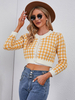 Cardigans en Côtelé Taille Haute à Col Rond avec Manches Longues avec Boutons Bicolores Pull Femme