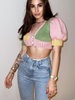 Cardigans en Côtelé Taille Haute avec Manches Courtes Amples à Col V avec Boutons Pull Femme