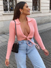 Cardigans en Côtelé Taille Haute avec Manches Longues à Col Revers Coupe Cintrée à Lacets Unicolore Pull Femme