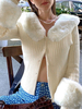 Cardigans en Maille Femme Court en Fausse Fourrure Synthétique avec Manches Longues à Col Revers avec Boutons Unicolore