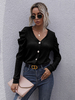 Cardigans en Mailles Courts Femmes avec Manches Longues Amples à Col V Fermeture avec Boutons Unicolore