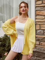Cardigans en Mailles Femmes Courts à Col V avec Manches Longues Amples Fermeture avec Boutons en Perles Unicolore