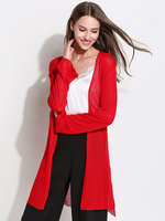 Cardigans en Mailles Mi-longs Femmes avec Manches Longues Fente Latérale Unicolore Transparents