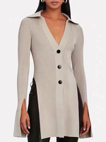Cardigans Femme à Col Revers avec Manches Longues avec Fente Unicolore