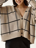 Cardigans Imprimé Carreaux Femme à Col V avec Manches Longues avec Boutons Bicolores