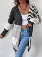 Cardigans Imprimé Femme avec Manches Longues Bicolores