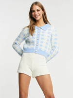 Cardigans Imprimé Femme Court à Col Revers avec Manches Longues Bicolores avec Boutons Pull Femme