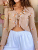 Cardigans Imprimé Fleurie Taille Haute Femme à Col V à Lacets avec Manches Longues Pull Femme
