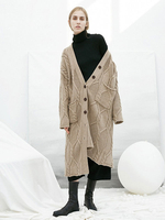Cardigans Long en Côtelé Femme à Col V avec Boutons avec Manches Longues avec Poches Unicolore Pull Femme