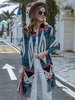 Cardigans Longs Femmes Imprimés avec Franges avec Manches Longues Multicolores