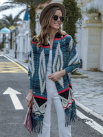 Cardigans Longs Femmes Imprimés avec Franges avec Manches Longues Multicolores