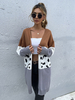 Cardigans Mi-long Femme en Côtelé avec Manches Longues Imprimé Tricolores Pull Femme