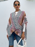 Cardigans pour femmes rose col en V tricoté imprimé demi-manches Cardigans surdimensionnés décontractés"idiens