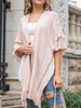 Cardigans Pull en Côtelé Femme avec Manches Courtes avec Franges Unicolore Cape Pull Femme