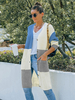 Cardigans Pull en Côtelé Femme Imprimé Mi-long avec Manches Longues avec Poches avec Boutons Tricolores Pull Femme