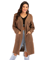 Cardigans Pull en Maille Femme Hiver Côtelé Long Marron Chaud avec Les Torsades avec Pochess Pull en Maille Femme Hiver