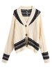 Cardigans Pull en Maille Hiver Côtelé avec Manches Longues à Col V Fermeture à Boutons Imprimé avec Rayures Bicolores Pull en Maille Femme Hiver