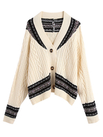 Cardigans Pull en Maille Hiver Côtelé avec Manches Longues à Col V Fermeture à Boutons Imprimé avec Rayures Bicolores Pull en Maille Femme Hiver