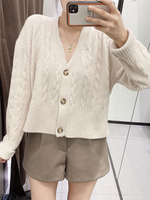 Cardigans Pull en Maille Hiver Côtelé avec Manches Longues à Col V Fermeture à Boutons Unicolores Pull en Maille Femme Hiver