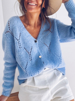 Cardigans Pull en Maille Hiver Côtelé avec Manches Longues Creusant Fermeture avec Boutons Unicolore Pull en Maille Femme Hiver
