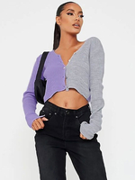Cardigans Pull en Maille Hiver Côtelé avec Manches Longues Fermeture avec Boutons Bicolores Taille Haute Pull en Maille Femme Hiver
