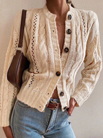 Cardigans Pull en Maille Hiver Côtelé avec Manches Longues Fermeture avec Boutons Unicolore Pull en Maille Femme Hiver