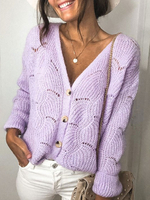 Cardigans Pull en Maille Hiver Côtelé avec Manches Longues Fermeture avec Boutons Unicolores Creusant Pull en Maille Femme Hiver