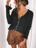 Cardigans Pull en Maille Hiver Côtelé Fermeture par Boutons à Col V Volants avec Manches Longues unicolore Pull en Maille Femme Hiver