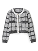 Cardigans Pull en Maille Hiver Côtelé Fermeture par Boutons Carreaux avec Col Rond Bicolores Pull en Maille Femme Hiver