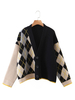 Cardigans Pull en Maille Hiver Côtelé Fermeture par Boutons Carreaux Bicolores Pull en Maille Femme Hiver