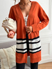 Cardigans Pull Imprimé en Côtelé avec Manches Longues Tricolores Pull Femme