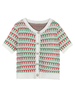 Cardigans Pulls Courts Femmes Imprimés Rayures à Col Rond avec Manches Courtes Fermeture avec Boutons Multicolores