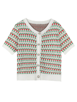 Cardigans Pulls Courts Femmes Imprimés Rayures à Col Rond avec Manches Courtes Fermeture avec Boutons Multicolores