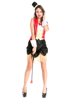 Carnaval Cirque Cosplay Magicienne Costume Rouge Femmes Gants Robe Chapeau Ensemble Halloween Déguisement Costumes