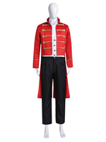 Carnaval Cirque Uniforme Rouge Hommes Chemise Pardessus Ensemble Halloween Vintage Déguisement Costumes
