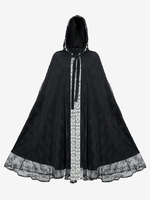 Carnaval Costumes Halloween Cape Rétro Noire Adultes Dentelle Costumes de Fête