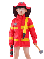 Carnaval Enfants Pompier Rouge Cosplay Gilet Chapeau Polyester Ensemble Enfants Cosplay Costumes Déguisements Halloween