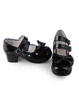 Carré de papier glacé Noir Lolita Chaussures talons ornées de boucles douces Déguisements Halloween