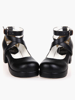 Carré de talons Noir Lolita plateforme cheville bretelles chaussures Lolita talon Chunky Déguisements Halloween