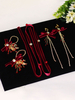 Casque de mariage rouge chapeaux boucles doreilles bowknot tenue velours métal cheveux accessoires pour mariée