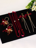 Casque de mariage rouge chapeaux boucles doreilles bowknot tenue velours métal cheveux accessoires pour mariée